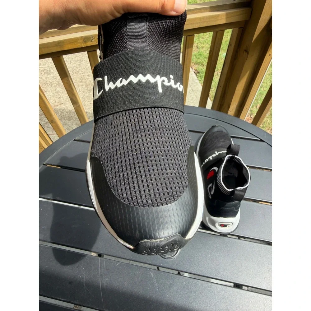 Champion Rally Pro Mens Black White Sock Sneakers Slip On High Top Shoes Sz11